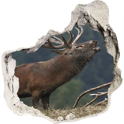 3D wall hole wallpaper Deer in a mountain landscape