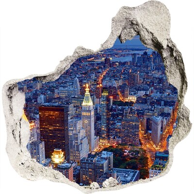 Hole wall sticker View of the metropolis at night