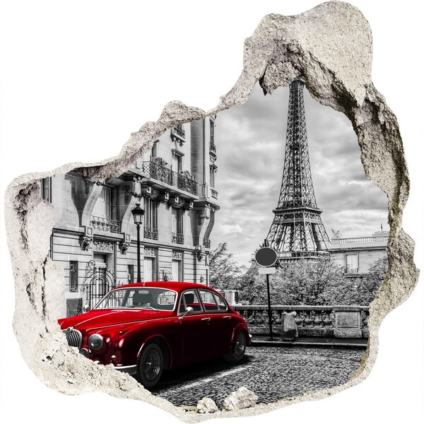 Hole in the wall sticker Red car in Paris