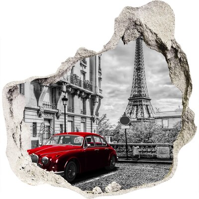 Hole in the wall sticker Red car in Paris