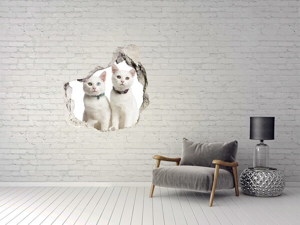 Hole in the wall decal Two white cats in a hole in the wall