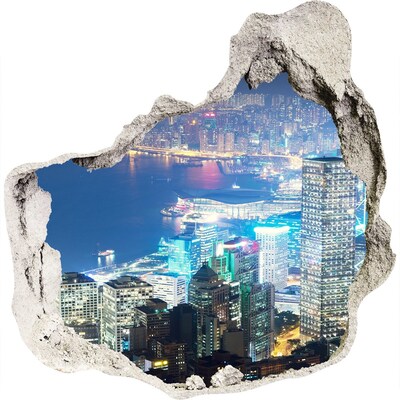 3D wall hole wallpaper View of the city at night