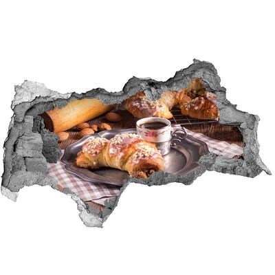 Hole in the wall decal Delicious croissants with coffee