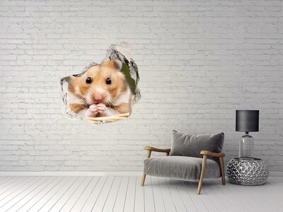 3D wall hole wallpaper Hamster in a transparent hole in the wall