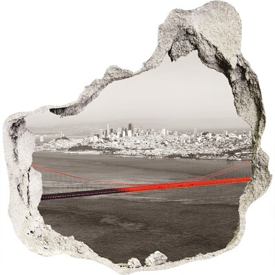 3D wall hole wallpaper View of San Francisco with the Golden Gate Bridge