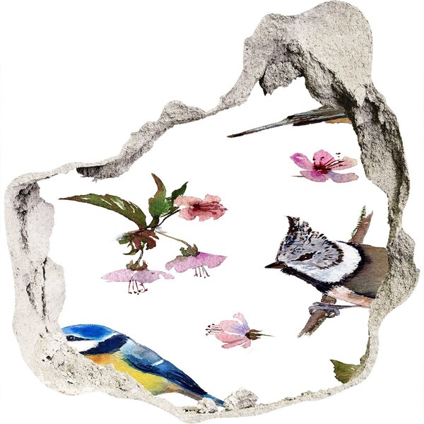 Hole in the wall decal Spring landscape with birds