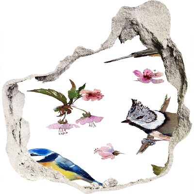 Hole in the wall decal Spring landscape with birds