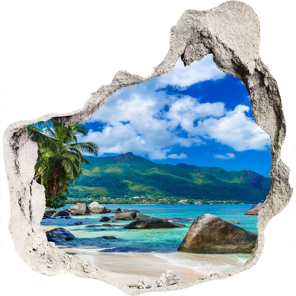 Hole wall sticker A tropical oasis with a sea view