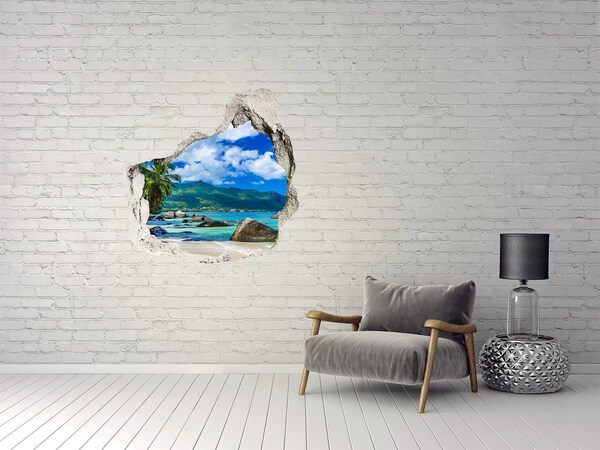 Hole wall sticker A tropical oasis with a sea view