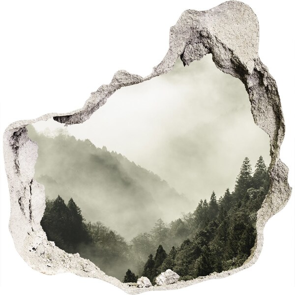 3D wall hole Mountain landscape in the clouds