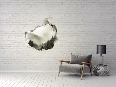 3D wall hole Mountain landscape in the clouds