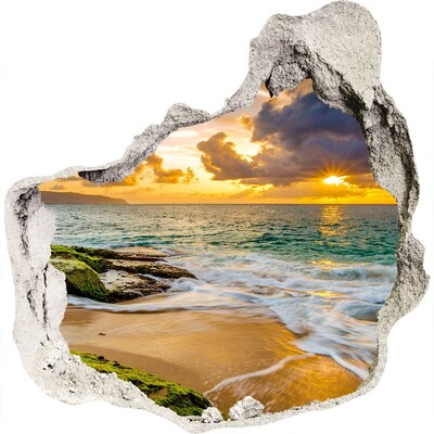 3D wall hole Sunset over the sea