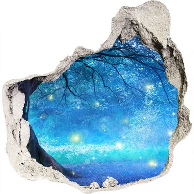 3D wall hole wallpaper Magical forest in the moonlight