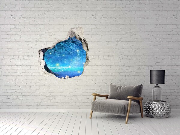 3D wall hole wallpaper Magical forest in the moonlight