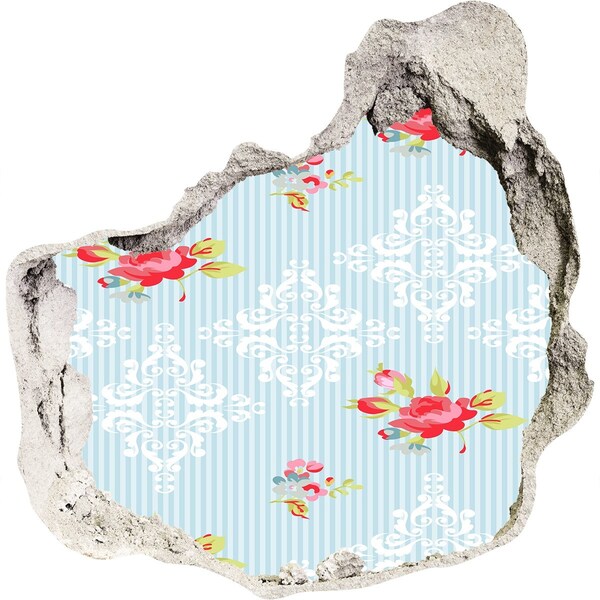 Hole wall sticker Floral pattern on a blue background