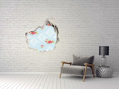 Hole wall sticker Floral pattern on a blue background