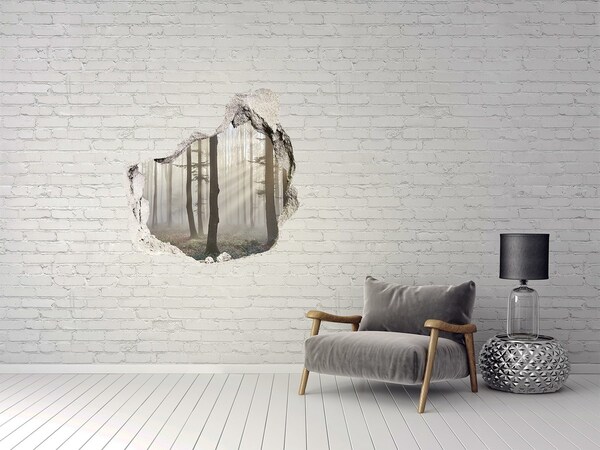 Hole in the wall sticker Misty forest in the morning light