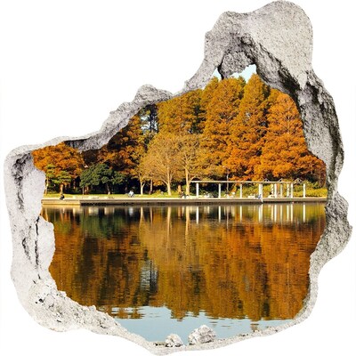 3D wall hole wallpaper Autumn scenery in the park