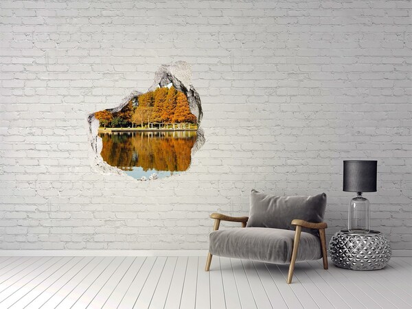 3D wall hole wallpaper Autumn scenery in the park