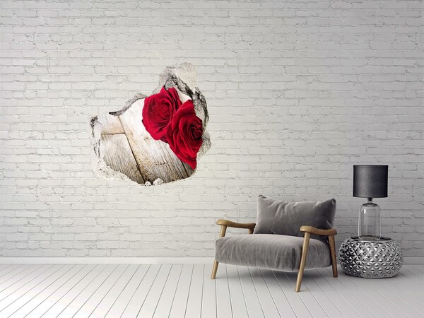 3D wall hole wallpaper Roses in concrete