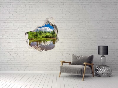 3D wall hole wallpaper A green paradise by the pond