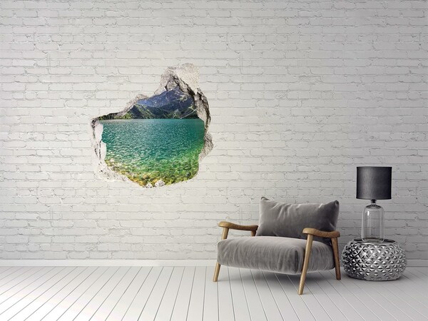 3D wall hole wallpaper Lake in the mountains