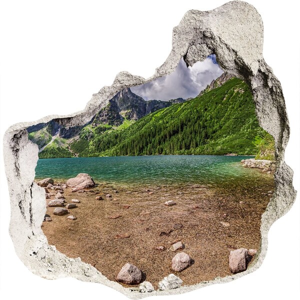 Hole in the wall decal Mountain lake in the valley