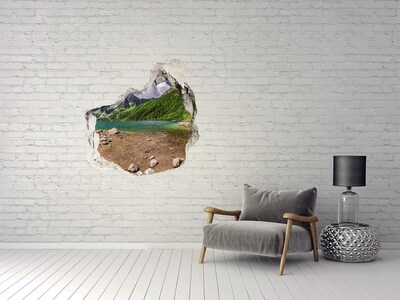 Hole in the wall decal Mountain lake in the valley