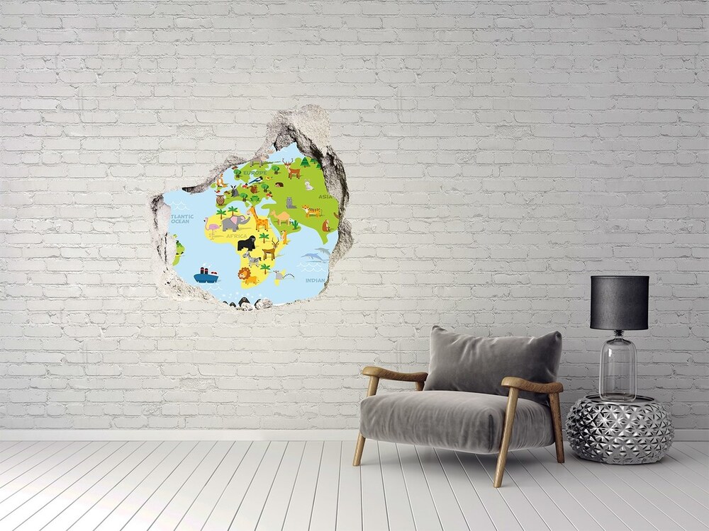 3D wall hole wallpaper Map of Animals