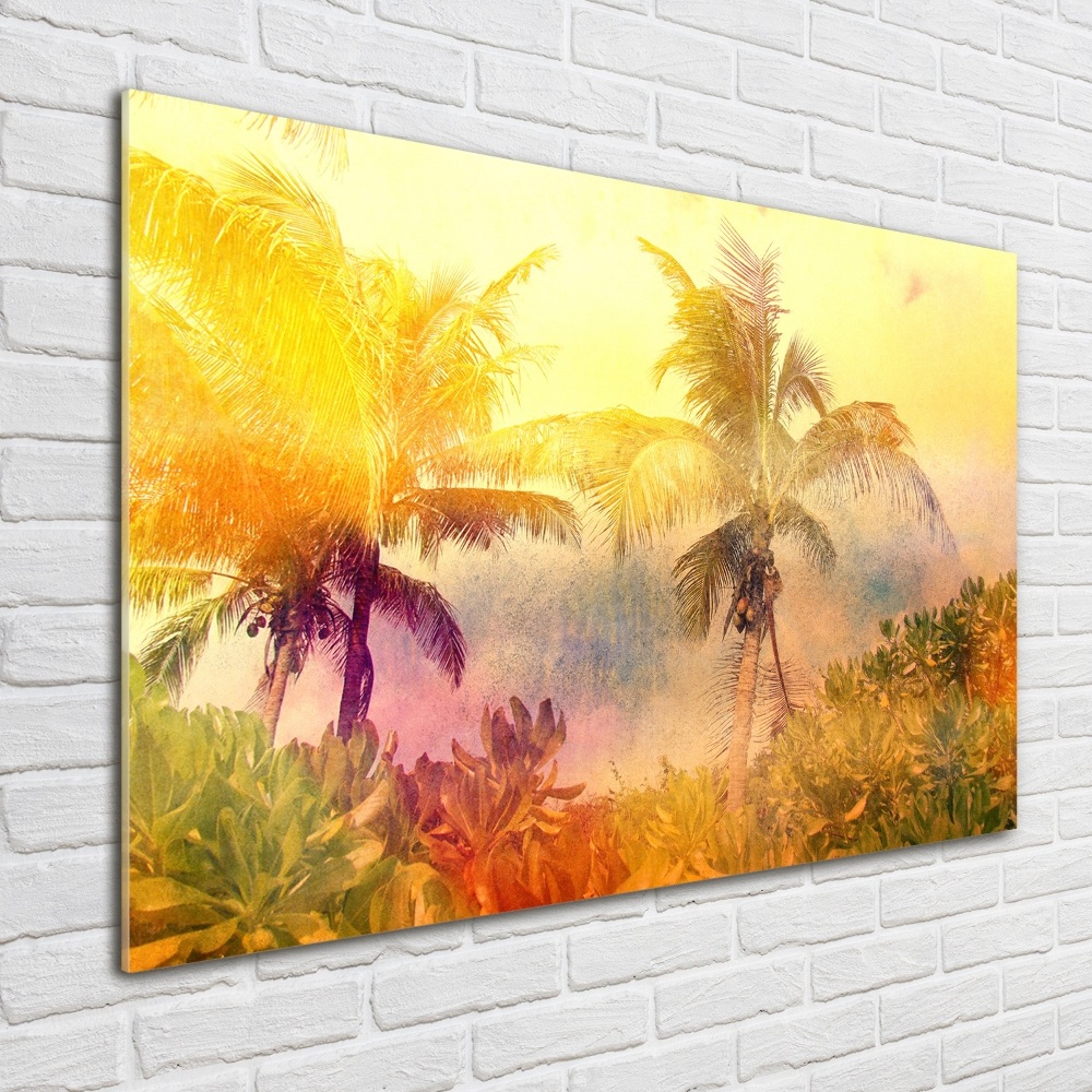 Glass acrylic wall art Colorful palm trees