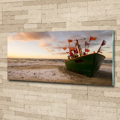 Acrylic wall picture Fishing boat beach