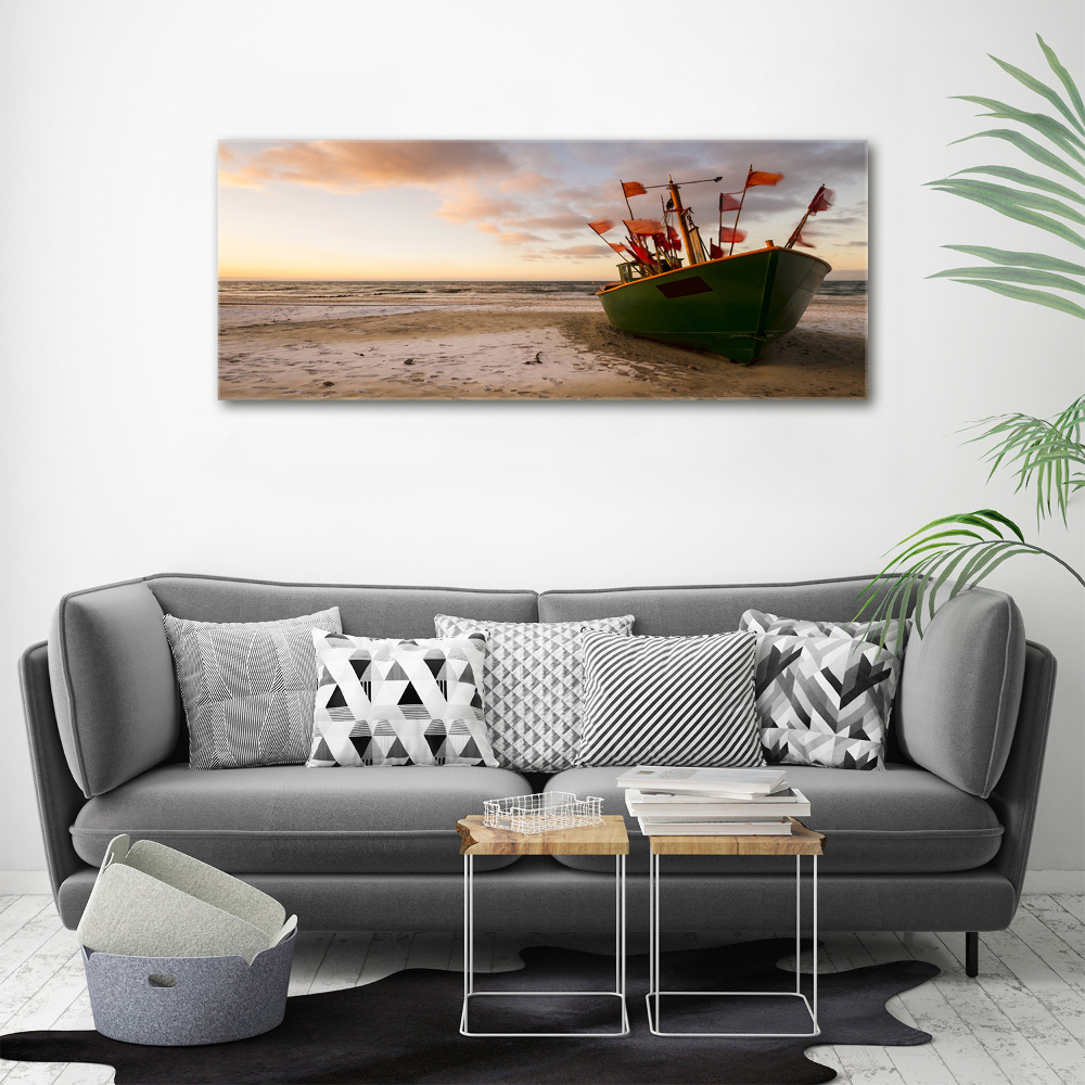 Acrylic wall picture Fishing boat beach