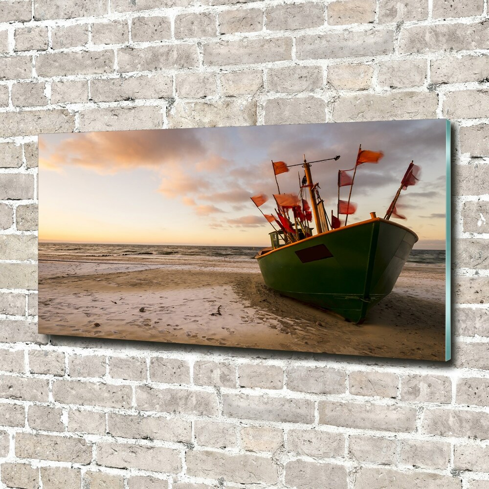 Acrylic wall picture Fishing boat beach