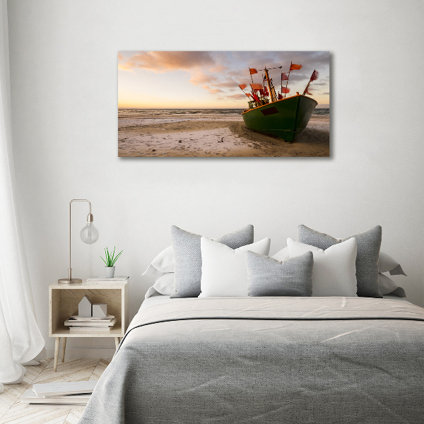 Acrylic wall picture Fishing boat beach