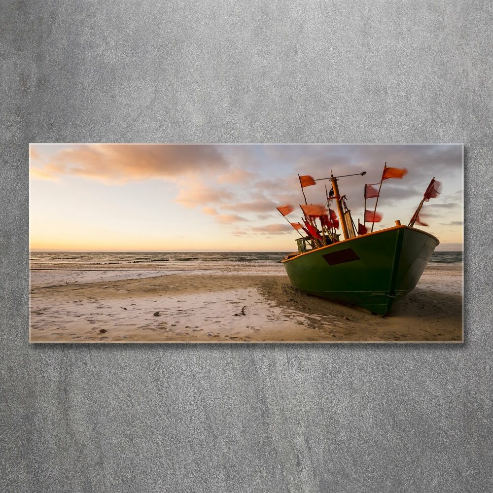 Acrylic wall picture Fishing boat beach