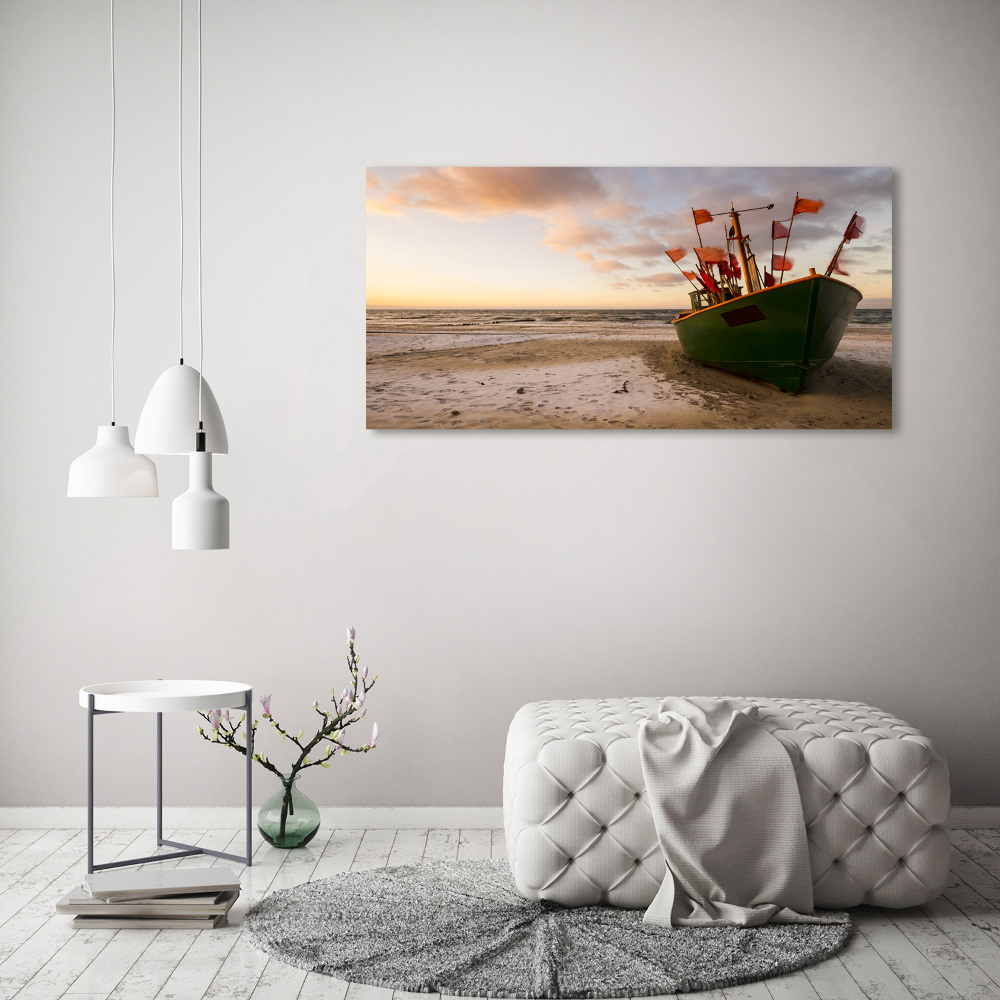 Acrylic wall picture Fishing boat beach