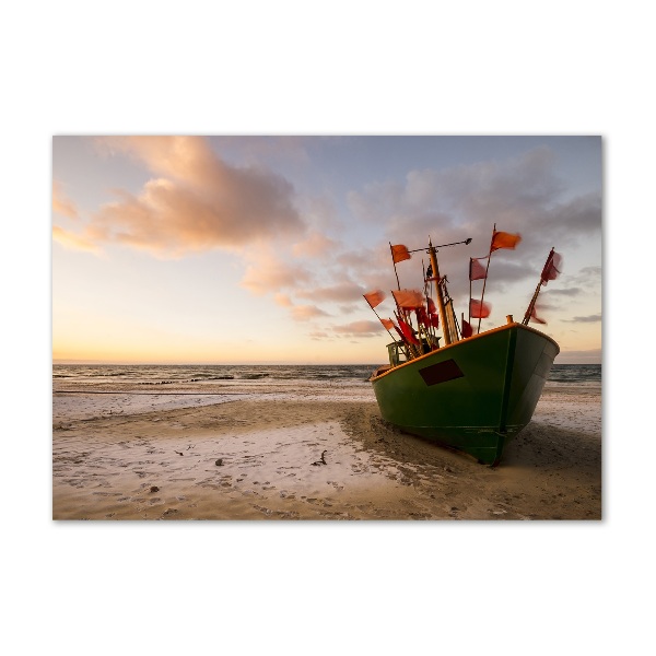 Acrylic wall picture Fishing boat beach