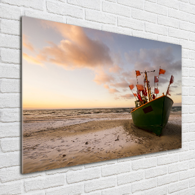 Acrylic wall picture Fishing boat beach