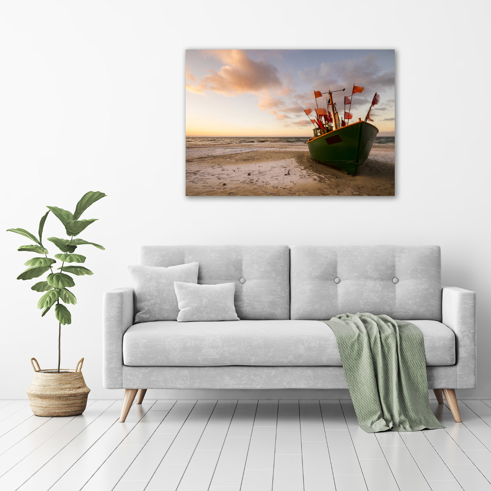 Acrylic wall picture Fishing boat beach