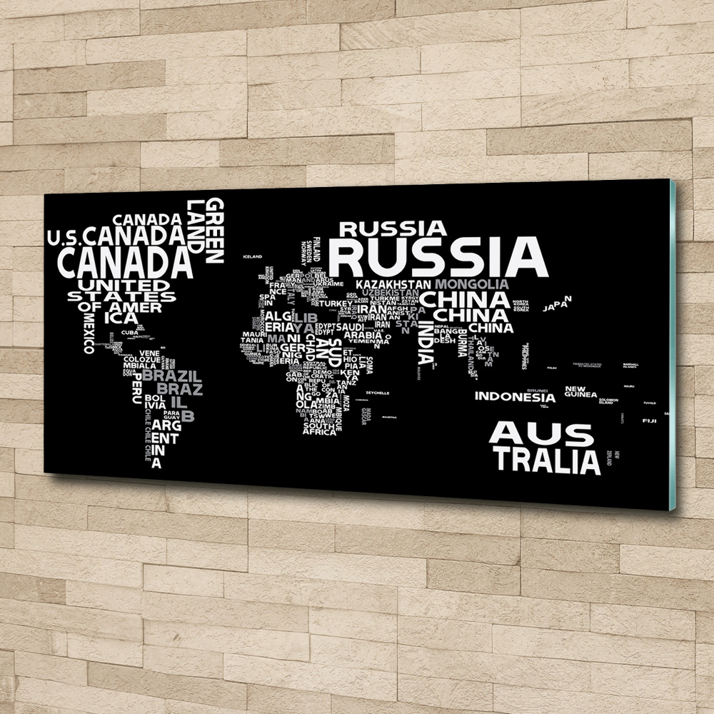 Acrylic wall art World map subtitles