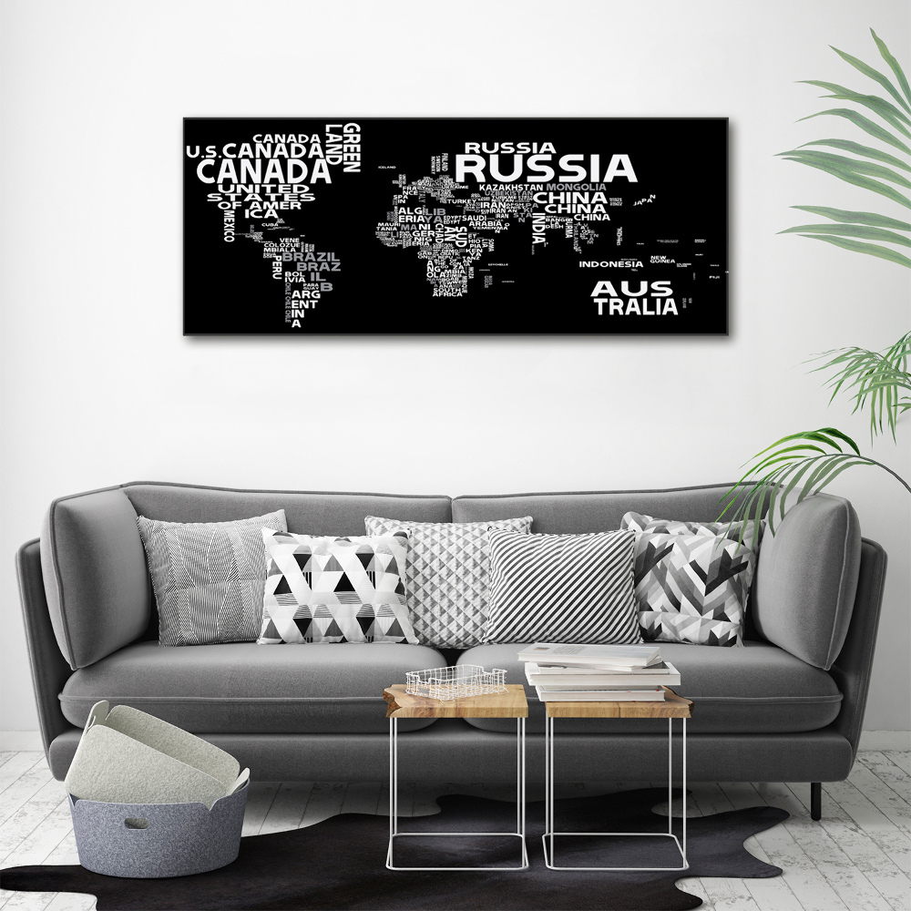 Acrylic wall art World map subtitles