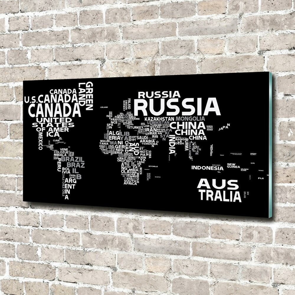 Acrylic wall art World map subtitles