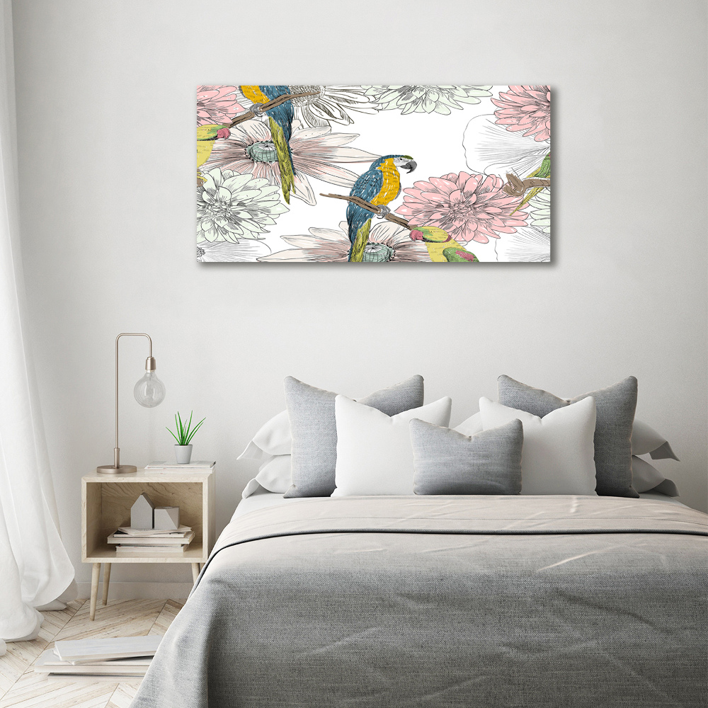 Print on acrylic Parrots and flowers