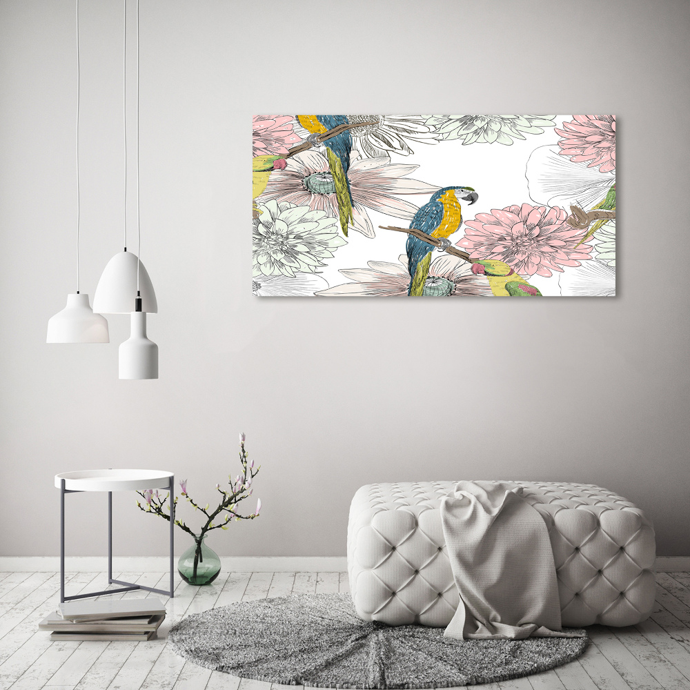 Print on acrylic Parrots and flowers