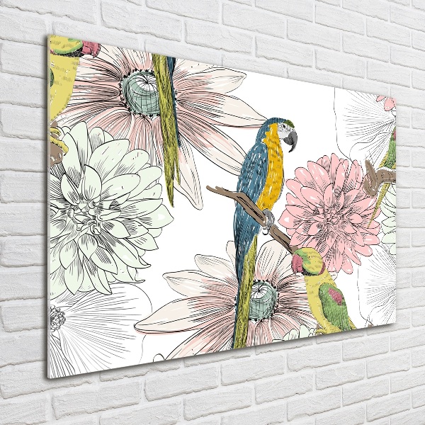 Print on acrylic Parrots and flowers