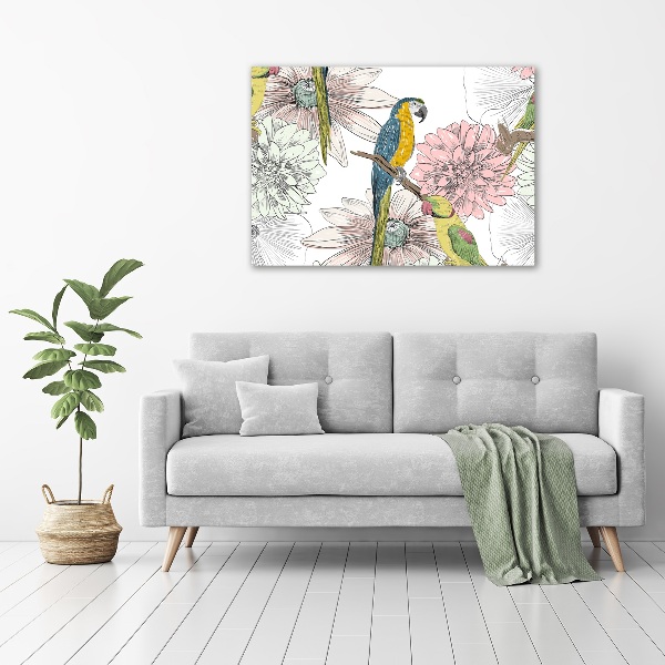 Print on acrylic Parrots and flowers