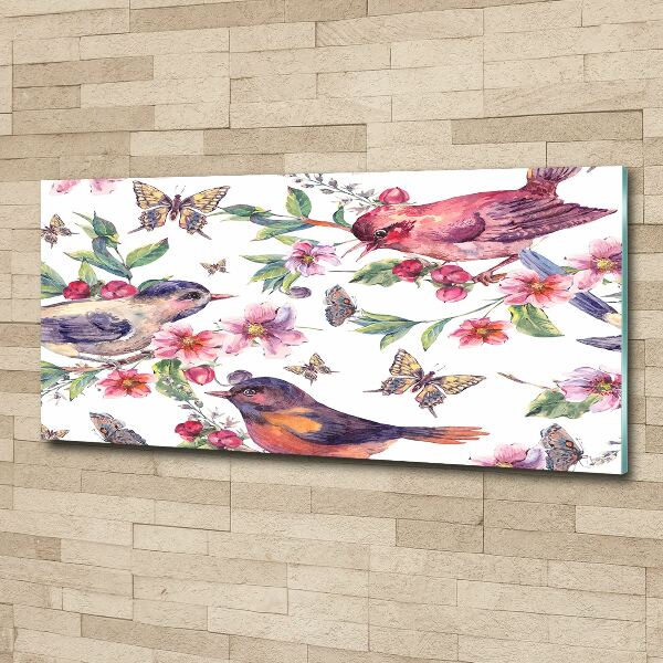 Print on acrylic Birds butterflies cherries