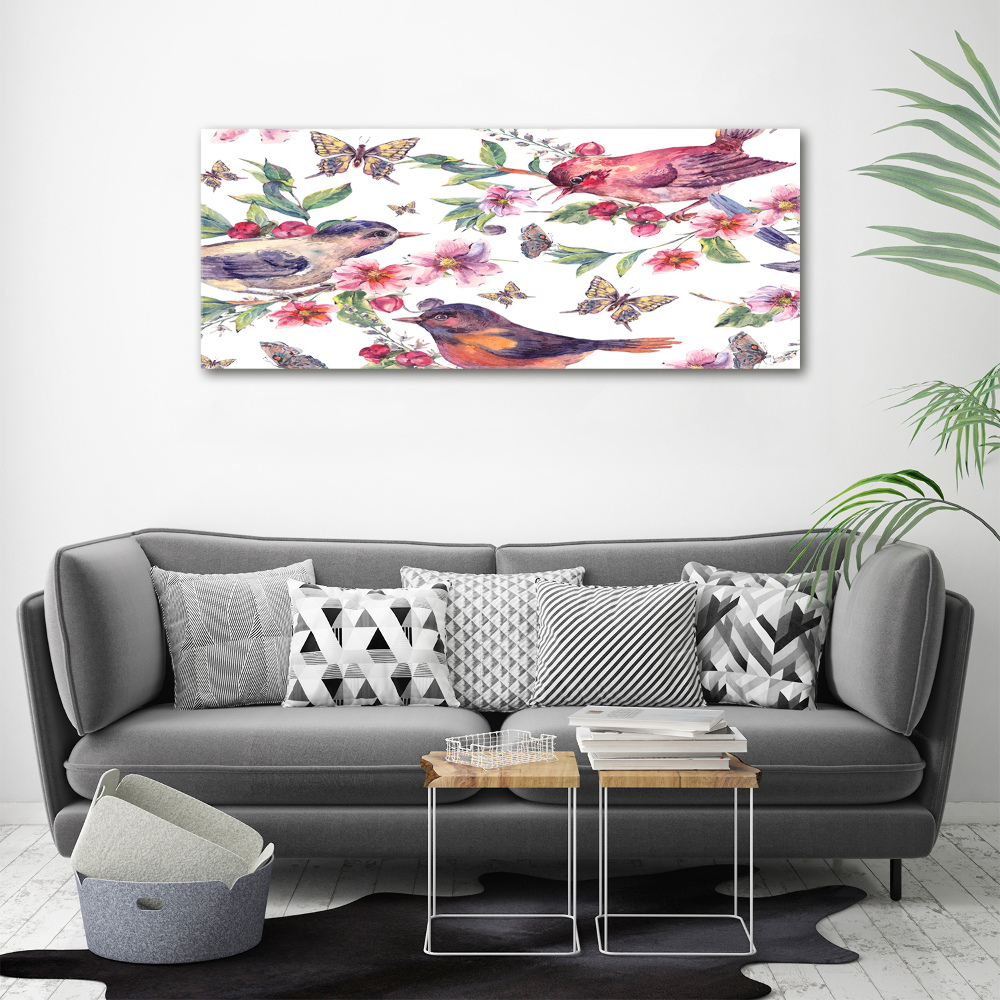 Print on acrylic Birds butterflies cherries