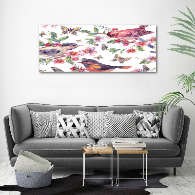 Print on acrylic Birds butterflies cherries