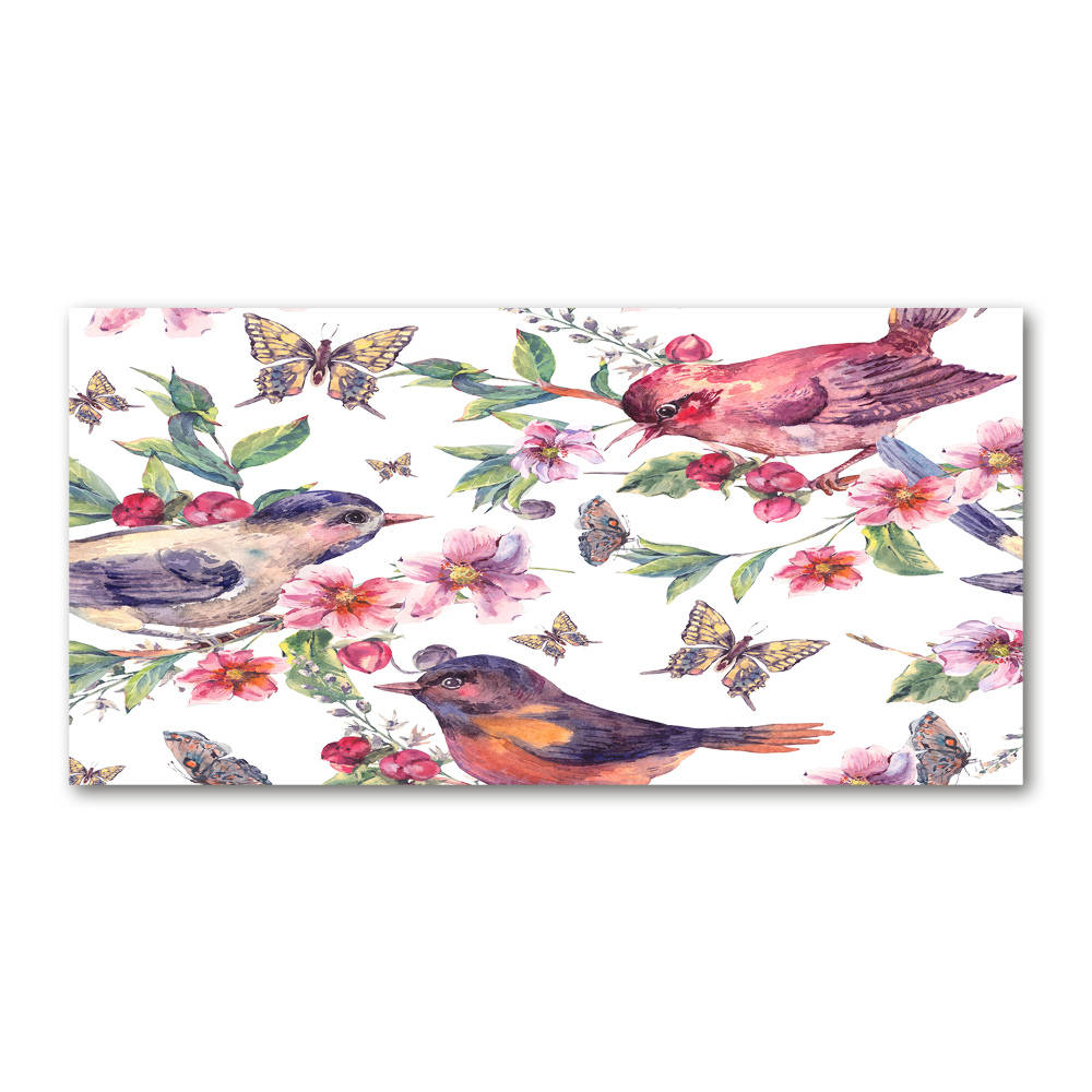 Print on acrylic Birds butterflies cherries